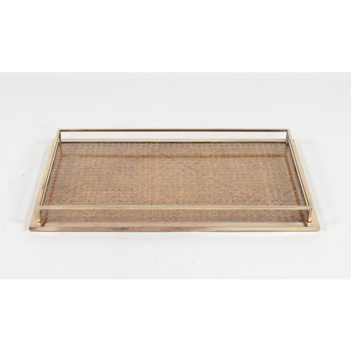 Brown Mid-Century Modern Serving Tray in Rattan and Brass from Christian Dior, 1970s For Sale - Image 8 of 12
