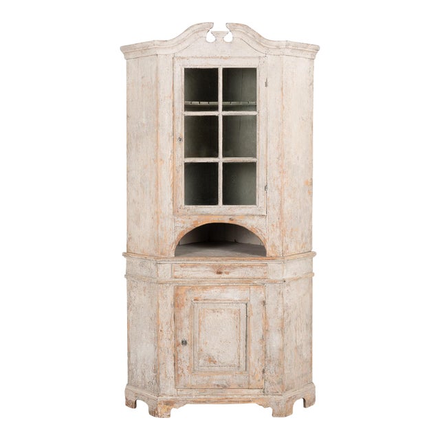Gray Pine Corner Cabinet From Sweden, Circa 1820-40 For Sale