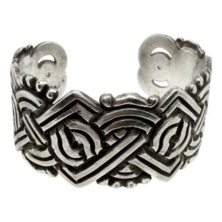 1940s Early William Spratling .980 Silver Geometric Taxco Cuff Bracelet For Sale