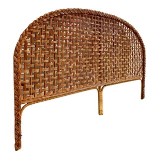 Late 20th Century Vintage Coastal Woven Rattan Arched King Headboard For Sale