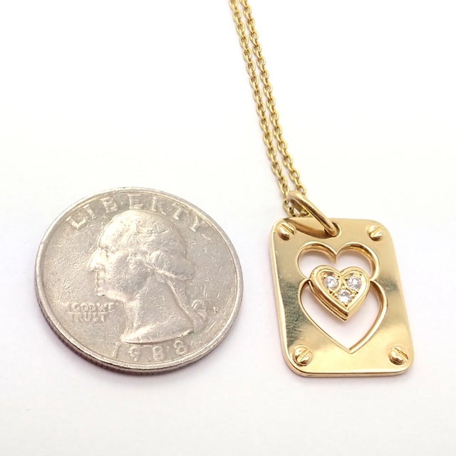 Gold Late 20th Century Christian Dior Yellow Gold Diamond Ace of Hearts Card Pendant Necklace For Sale - Image 8 of 8