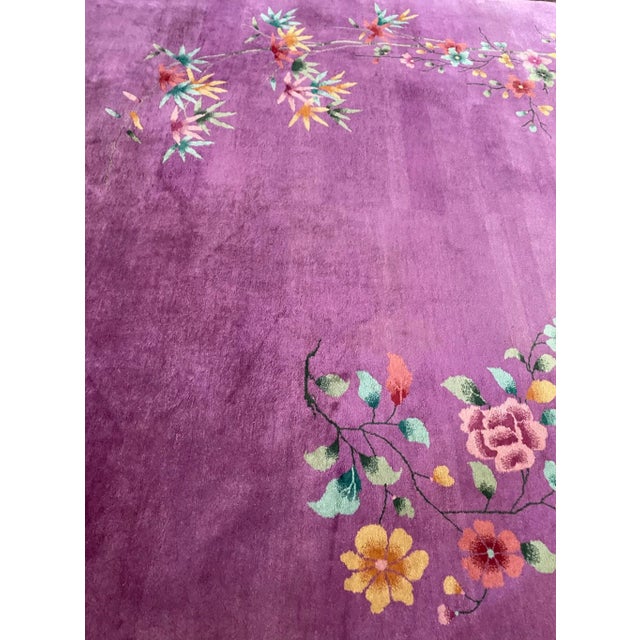 Purple Early 20th Century Antique Art Deco Chinese Oriental Carpet, 8'9" X 11'3" #17423, Excellent. For Sale - Image 8 of 11