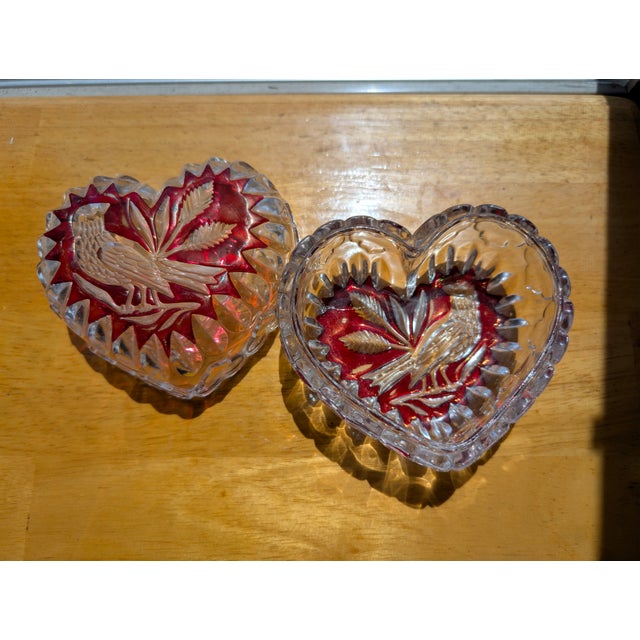Vintage Hofbauer Byrdes Ruby Cut-to-Clear Crystal Heart Boxes - Pair For Sale In New York - Image 6 of 15