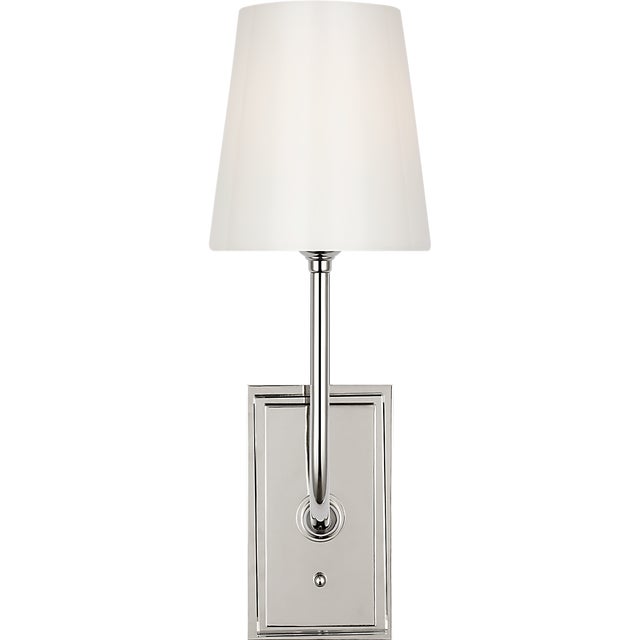 Visual Comfort Thomas O'Brien for Visual Comfort Signature Hulton 17" Cordless Single Sconce in Polished Nickel with White Glass Shade For Sale - Image 4 of 7