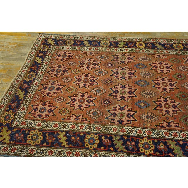 1890s Orange Salmon Geometric Antique W. Persian Carpet Bijar Rug 4'6" X 10'6" Handknotted Wool Carpet For Sale - Image 4 of 6