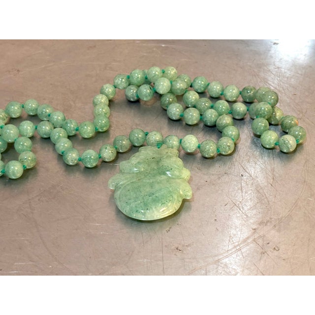 1950s Jadeite Bead & Carved Pendant Necklace For Sale - Image 5 of 5