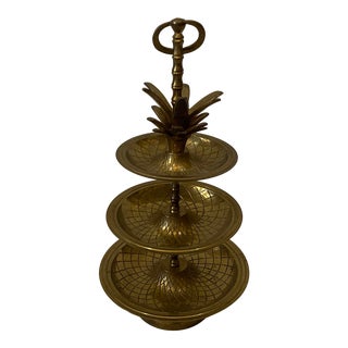 Vintage Three-Tier Brass Pineapple Serving Tray For Sale