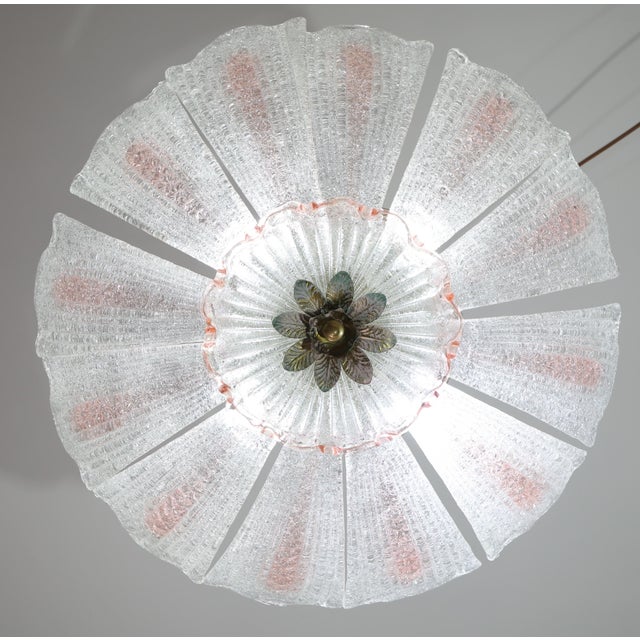 1980s Milan, Pink Sunflower Murano Glass Ceiling Light or Chandelier For Sale - Image 6 of 11