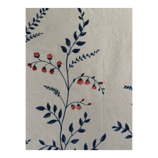 Schumacher Embroidered Cynthia Hand Printed Fabric 2 1/4 Yards in Blue For Sale