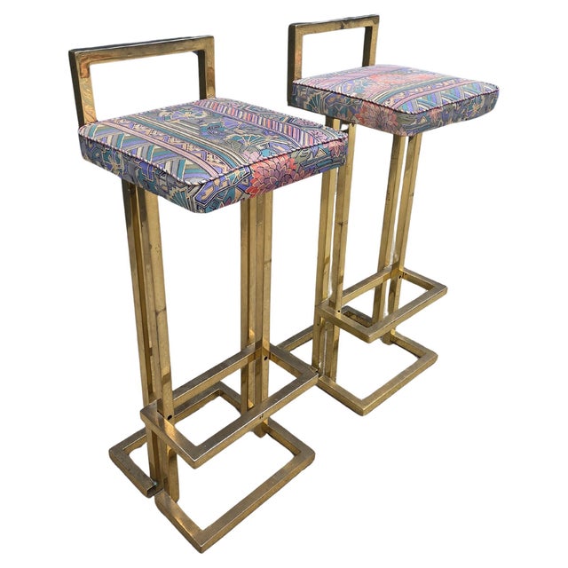 Brass Barstools in the style of Maison Jansen, 1975, Set of 2 For Sale - Image 8 of 8