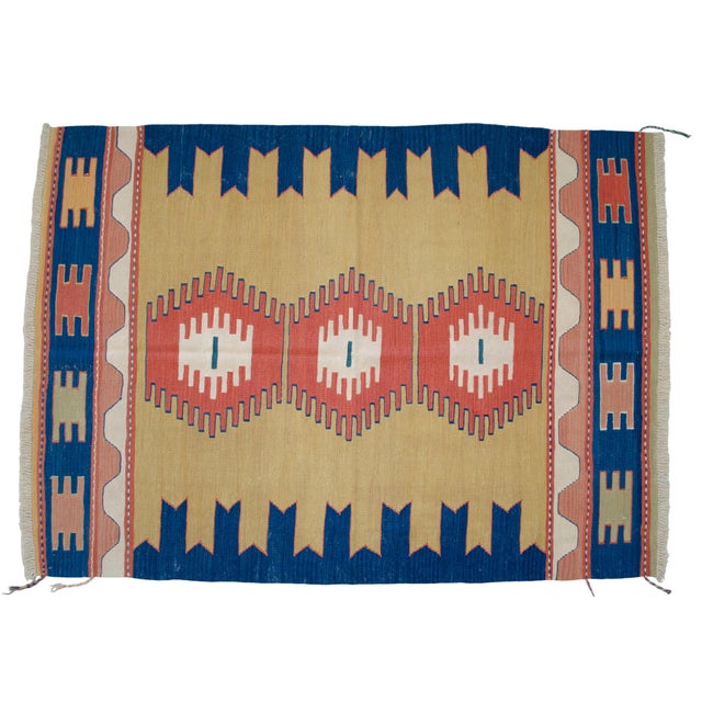 1980s Turkish Rug Hand-Woven Oushak Kilim Rug Vintage but Unused Home Decor - 4'1" X 5'8" For Sale - Image 5 of 12