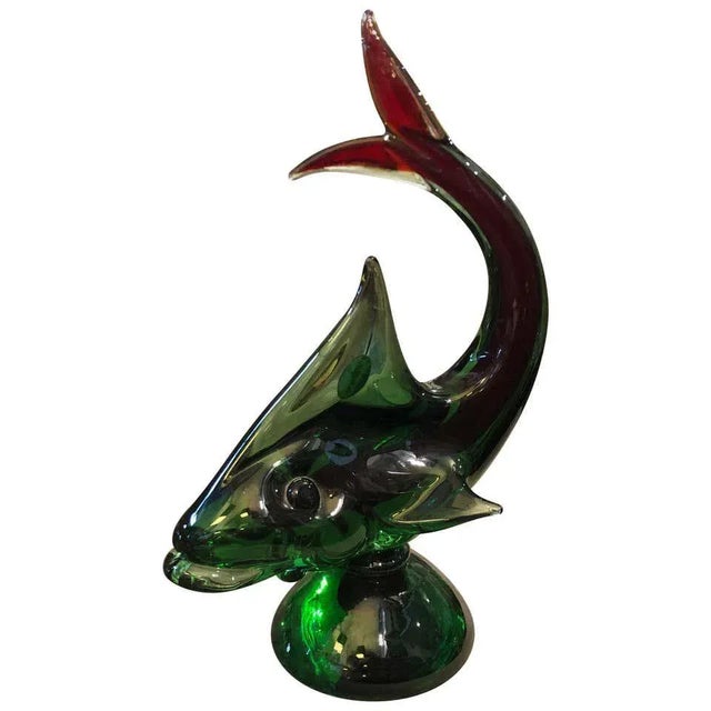 1970s Italian Modern Green and Red Murano Glass Shark For Sale - Image 12 of 12