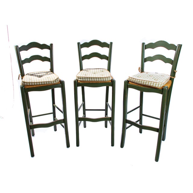 Italian Barstool with Plaid Seat Cushions For Sale - Image 9 of 13