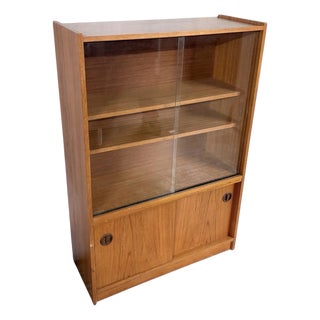 Danish Sliding Glass Bookcase in Teak For Sale