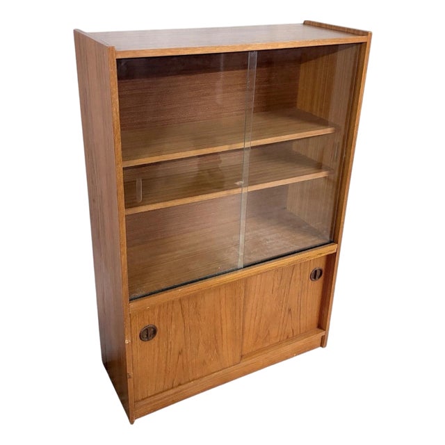 Danish Sliding Glass Bookcase in Teak For Sale
