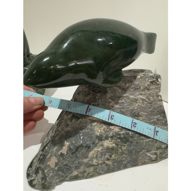 Pair 1980 Canadian Nephrite Jade Marine Sculptures, Signed S. Sandburg For Sale - Image 12 of 14