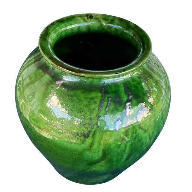 Antique French Provincial Pottery. Terra Cotta Pot With Green Drip Glaze For Sale - Image 4 of 11