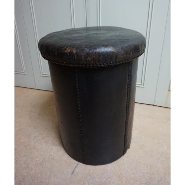 Boho Chic Antique Leather Ottoman For Sale - Image 3 of 15