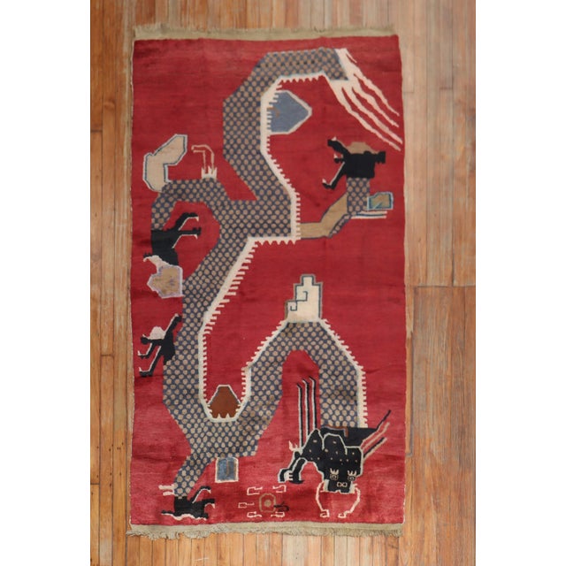 Vintage Dragon Tibetan Red Rug - 4' x 7' For Sale - Image 11 of 11