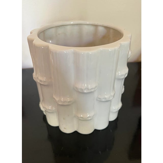 Vintage White Bamboo Style Planter For Sale - Image 4 of 4