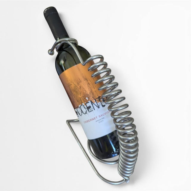 Silver Vintage Postmodern Industrial Coiled Wine Bottle Holder Stand For Sale - Image 8 of 16
