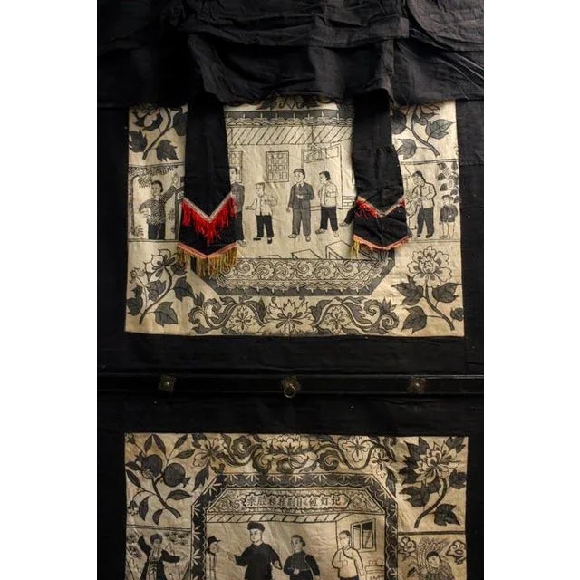 Textile Vintage Tapestry Door Curtain Family Scene For Sale - Image 7 of 10