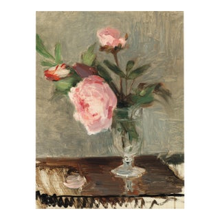 Vintage Pink Peony Floral Still Life Art Print by Berthe Morisot - 36" X 48" For Sale