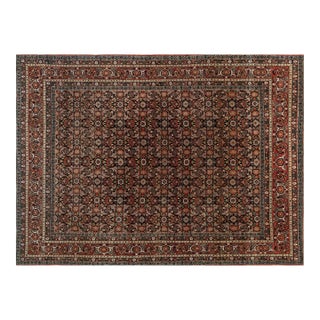 Early 20th Century Persian Meshad Rug in Burgundy, Blue and Beige For Sale