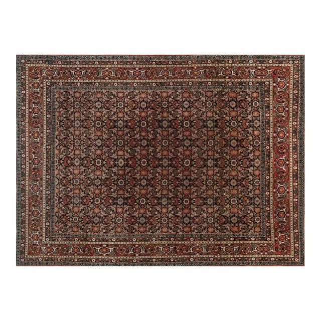 Early 20th Century Persian Meshad Rug in Burgundy, Blue and Beige For Sale
