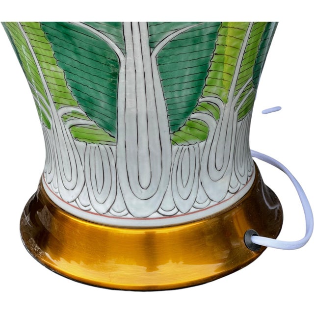 Pair of Hand-Painted Bok Choy Pattern Bulbous Melon Shape Porcelain Lamps, Famille Verte, Jingdezhen, Bok Choy Collection For Sale In Washington DC - Image 6 of 6