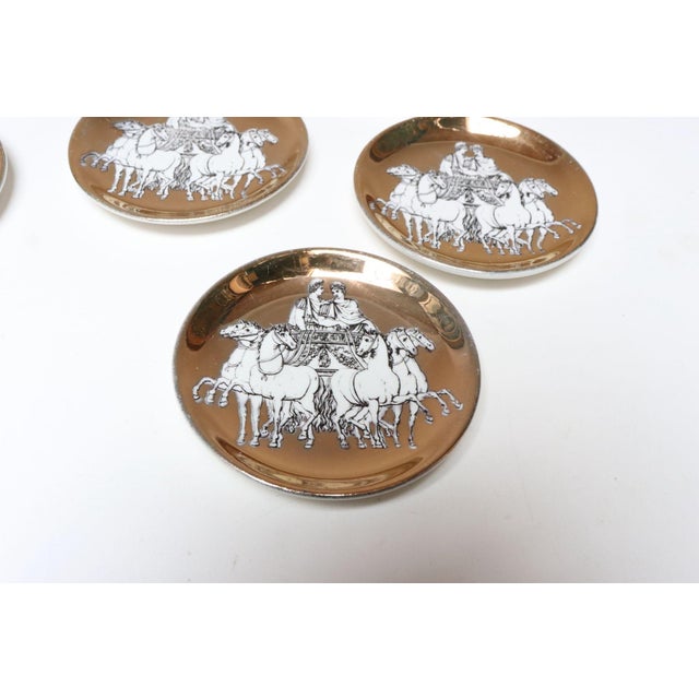 Set of Eight Vintage Gilded Roman Chariot Coasters by Piero Fornasetti With Box For Sale - Image 14 of 18