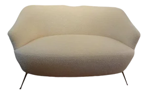 Italian Modern Curved Loveseat With Brass Legs, Gio Ponti Inspired