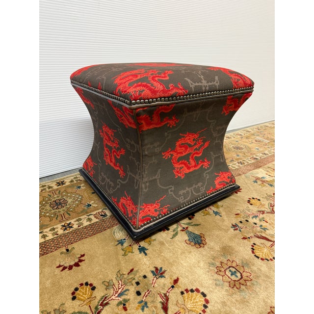 Chinoiserie Luxury Chinoiserie Dragon Print Ottoman For Sale - Image 3 of 12