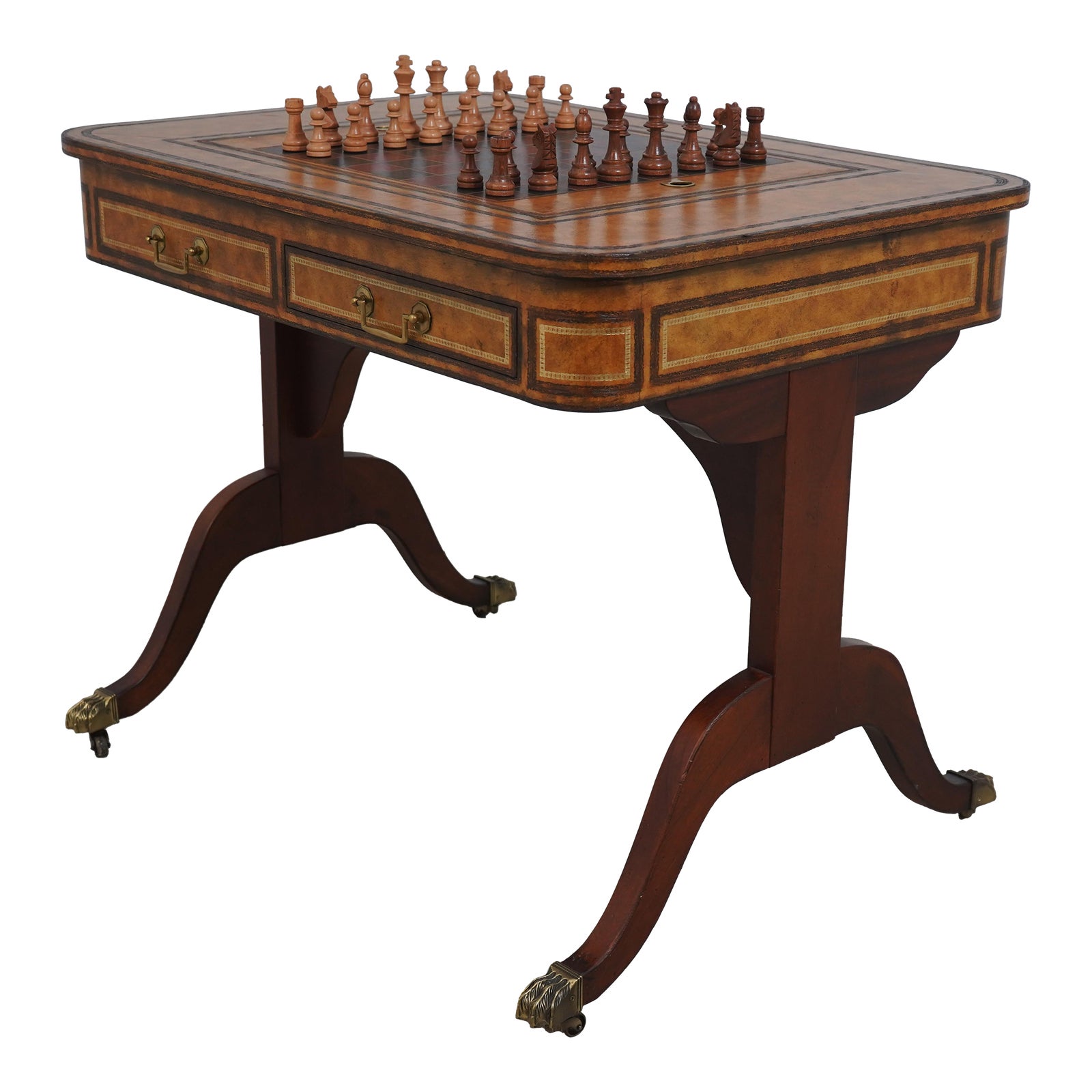 Maitland Smith Leather Top Games Table | Chairish