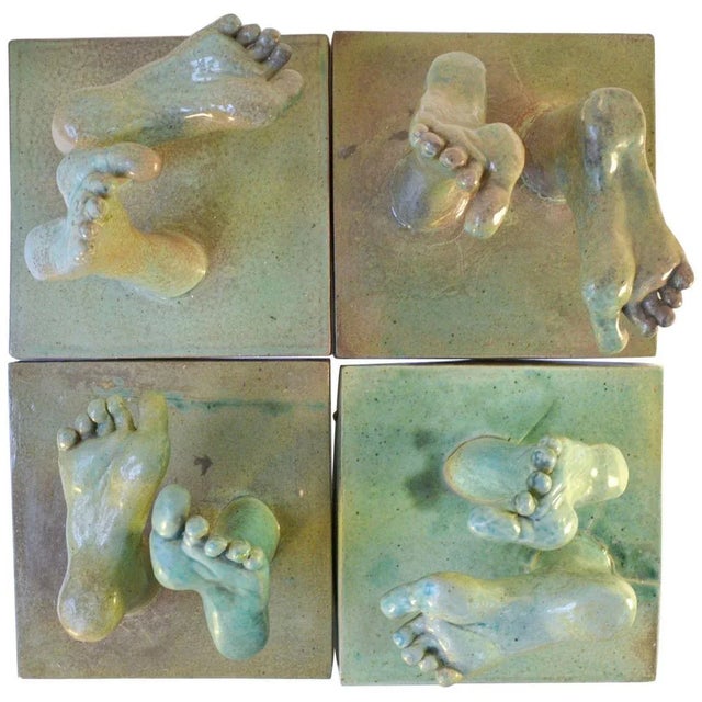 Ceramic Reliefs with Tapestry of Green Glazed Feet, Set of 4 For Sale - Image 16 of 16