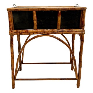 Vintage Bamboo Jardinière Planter Stand With Removable Galvanized Liner For Sale