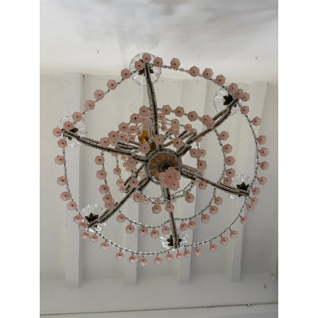 Baroque French Beaded Pink Murano Flower Bells Chandelier, Circa 1930 Extremely Rare For Sale - Image 3 of 6