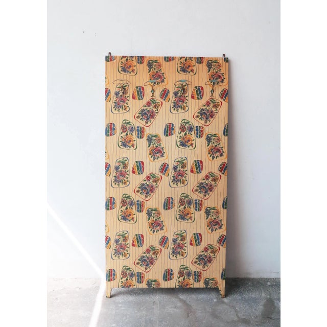 Mid-Century Floral Vinyl Coat Panel with 4 Brass Hooks, 1950s For Sale - Image 15 of 15
