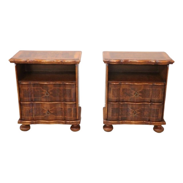 Walnut Veneer Nightstands, Set of 2 For Sale