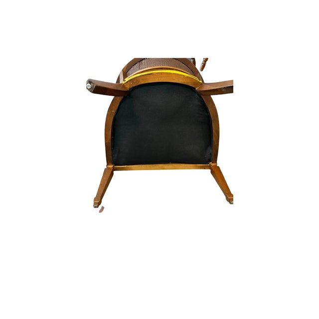 Vintage Cane-Back Barrel Chair With Yellow Upholstered Seat For Sale - Image 9 of 10