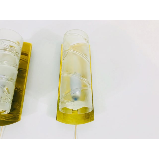 1960s 1960s Mid-Century Brass and Glass Wall Lamps by Doria - a Pair For Sale - Image 5 of 9