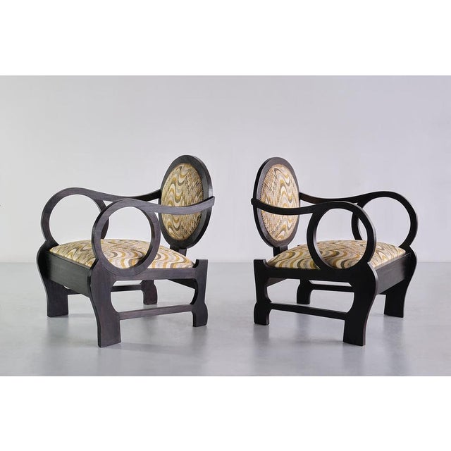 Set of Vintage Armchairs in Oak and Dedar Jacquard by Lajos Kozma, 1940s For Sale - Image 16 of 16