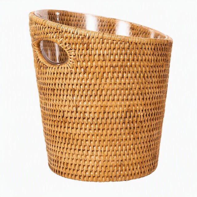 Artifacts Rattan Small Rattan Champagne Bucket with Acrylic Insert, Honey Brown For Sale - Image 4 of 4