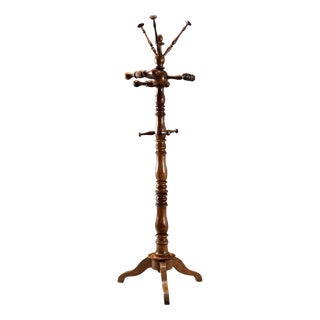 19th Century Walnut Coat Rack with Turned Shaft, Italy For Sale