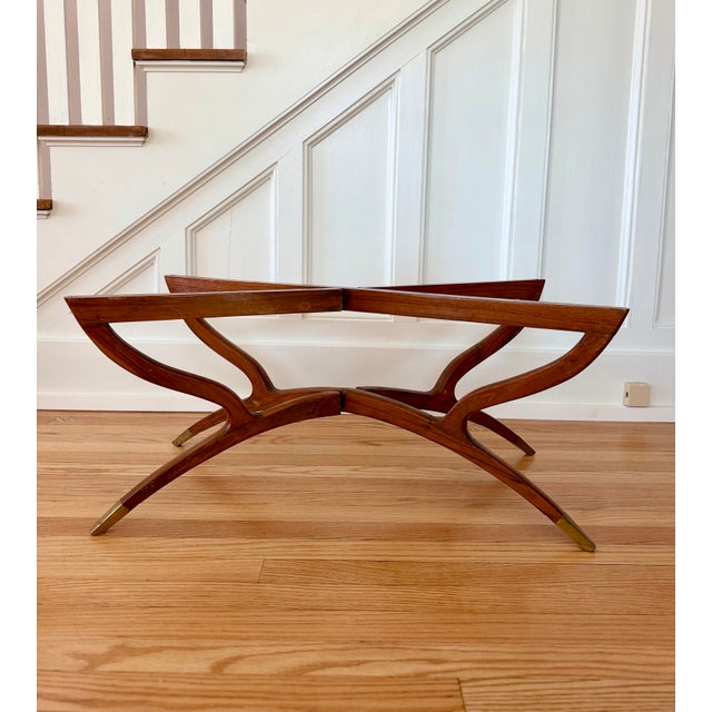 1960s Mid-Century Etched Brass & Wood Oval Tray Coffee Table For Sale - Image 9 of 10