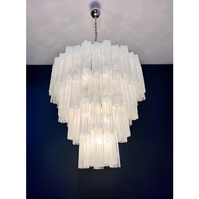 Vintage Murano Glass Tiered Chandelier with White Alabaster Glass Tube, 1990s For Sale - Image 11 of 15