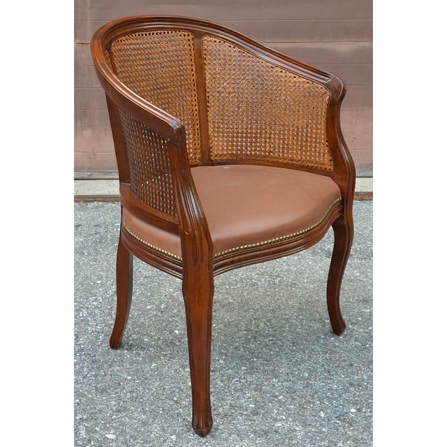 Late 20th Century Late 20th Century Baker Provincial Style Caned Back Mahogany and Leather Upholstered Armchair For Sale - Image 5 of 10
