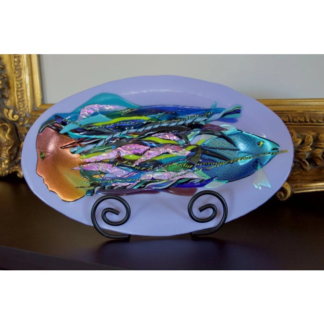 Fused glass bowl by Christie Moody of Blue Heron Glass, Charleston, South Carolina, circa 1990s. Featuring an iridescent...