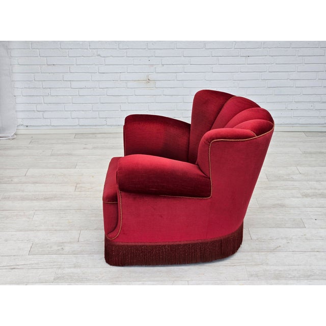 Wood Danish Relax Armchair in Cherry Red Velour, 1960s For Sale - Image 7 of 18