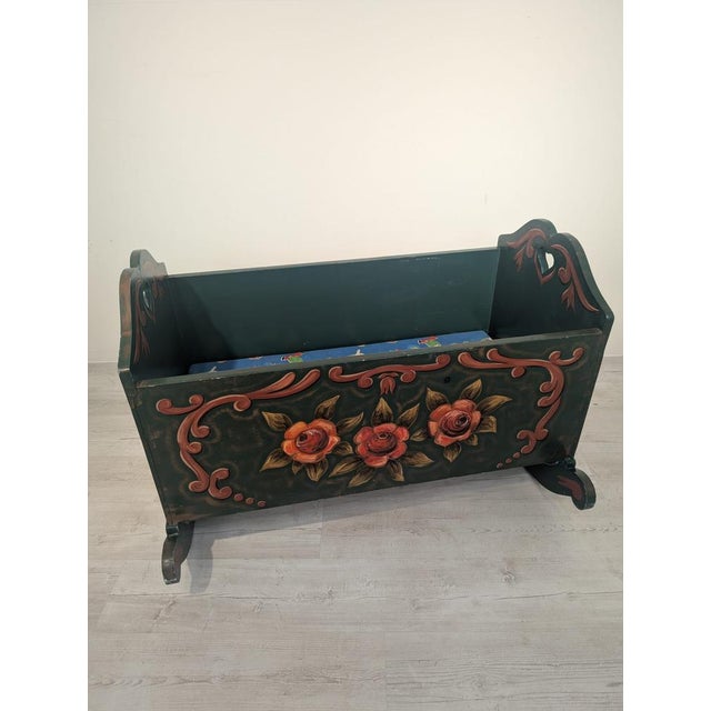 Vintage Hand-Painted Wooden Cradle, 1940s For Sale - Image 6 of 14